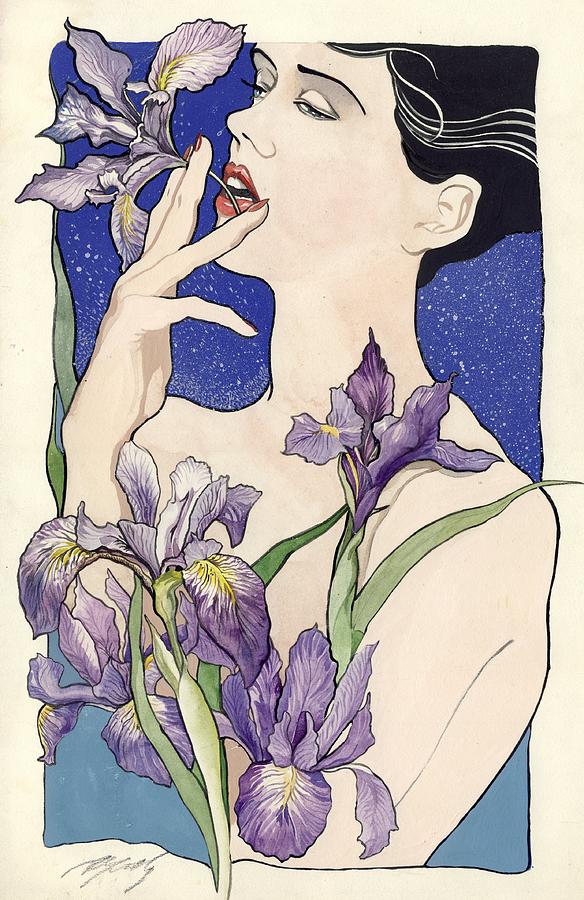Lady With Blue Irises Painting by Alfred Ng