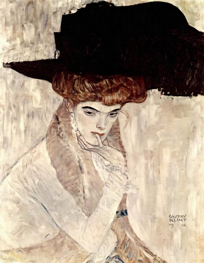 Lady With Feather Hat Painting by Gustav Klimt