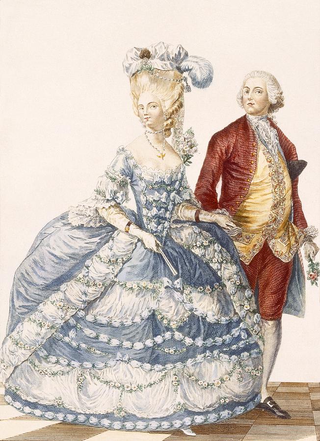 Clothing Drawing - Lady With Her Husband Attending A Court by Pierre Thomas Le Clerc