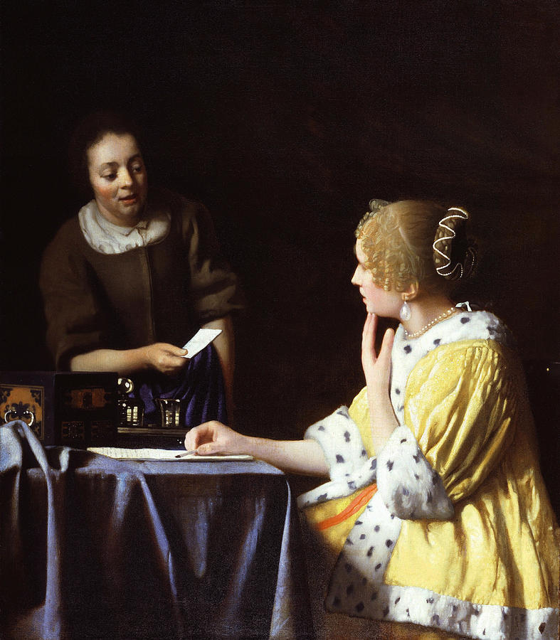 Dutch Golden Age Painting - Lady with Her Maidservant Holding a Letter by Johannes Vermeer
