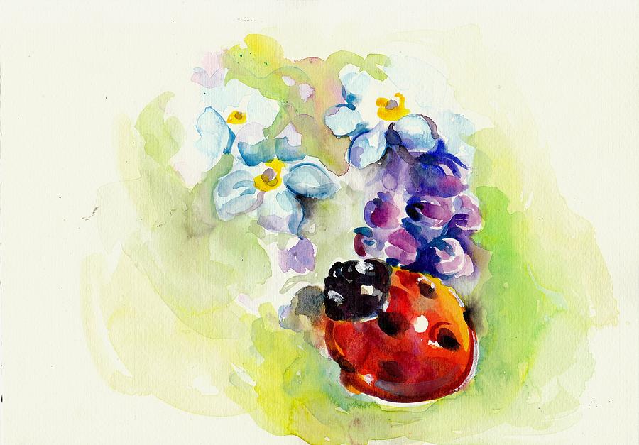 Ladybug in Flowers Painting by Tiberiu Soos