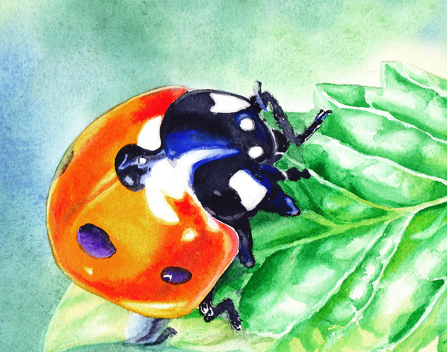 Ladybug Painting - Ladybug On The Leaf by Irina Sztukowski