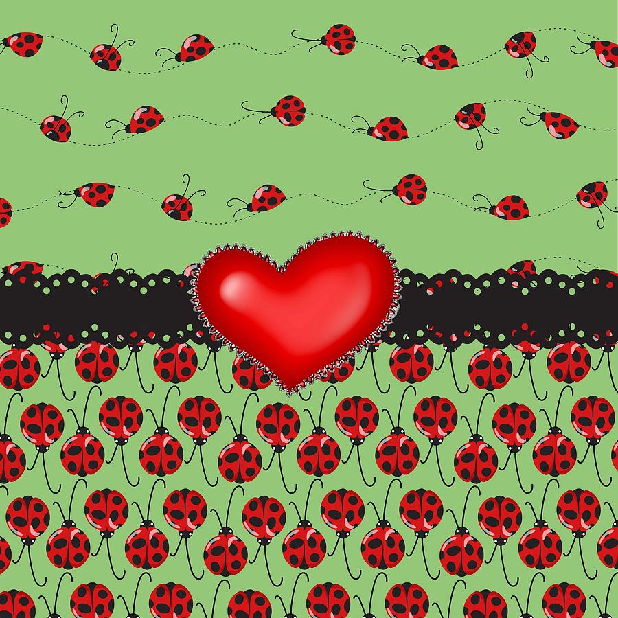 Insects Digital Art - Ladybugs Hearts Desires  by Debra  Miller
