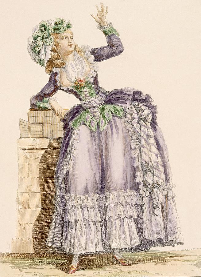 Ladys Gown In Mauve And Green Taffeta Drawing by Francois Louis Joseph ...