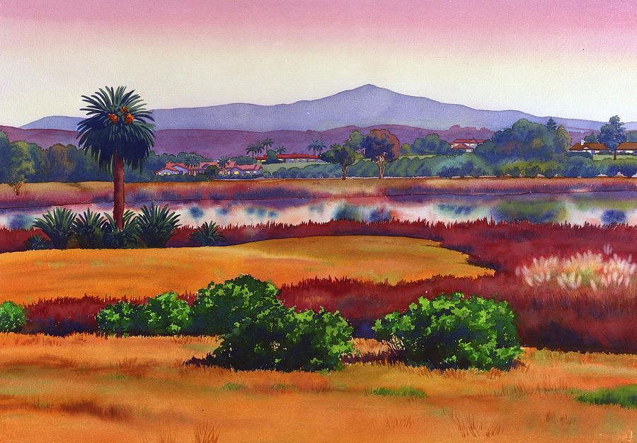 Lago Lindo Rancho Santa Fe Dusk Painting by Mary Helmreich