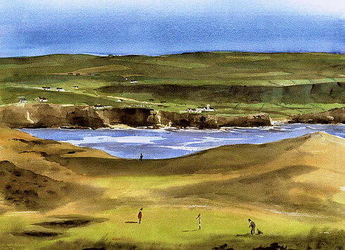 Golf Painting - Lahinch Golf Course  Clare by Val Byrne
