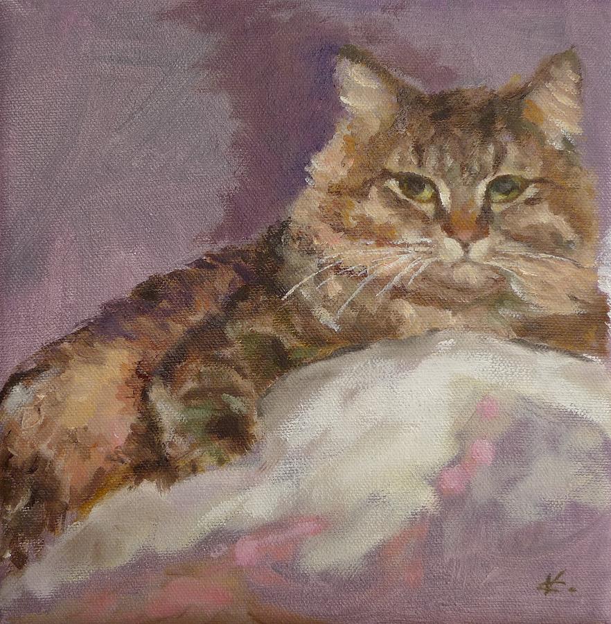 Cat Painting - Laid Back by Veronica Coulston