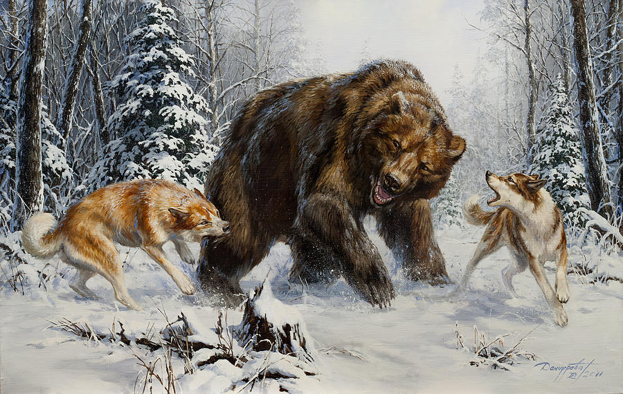 Husky Painting - Laika and the bear by Danchurova