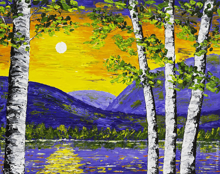 Lake and Mountains At Sunset Palette Knife Painting Painting by Keith Webber Jr