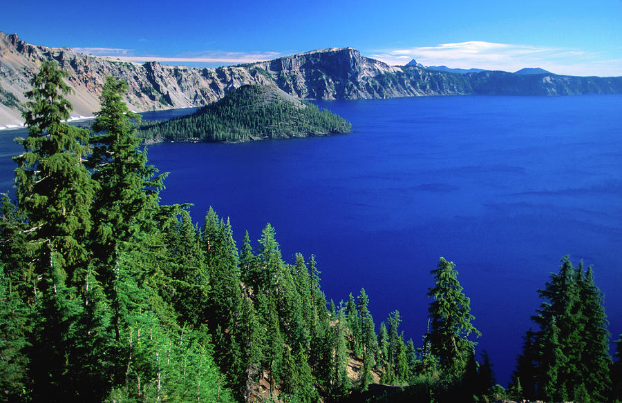 Lake And Wizard Island From Crater Rim Photograph by John Elk