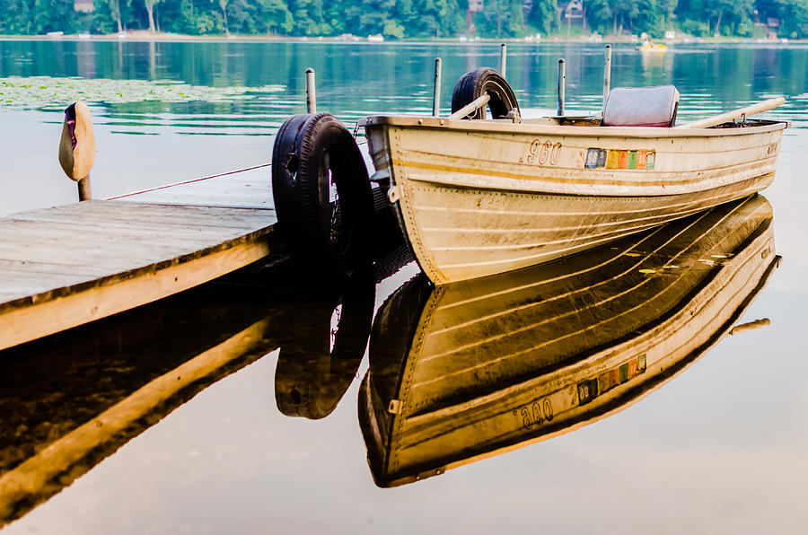 Lake Boat Reflection Photograph by Anthony Doudt