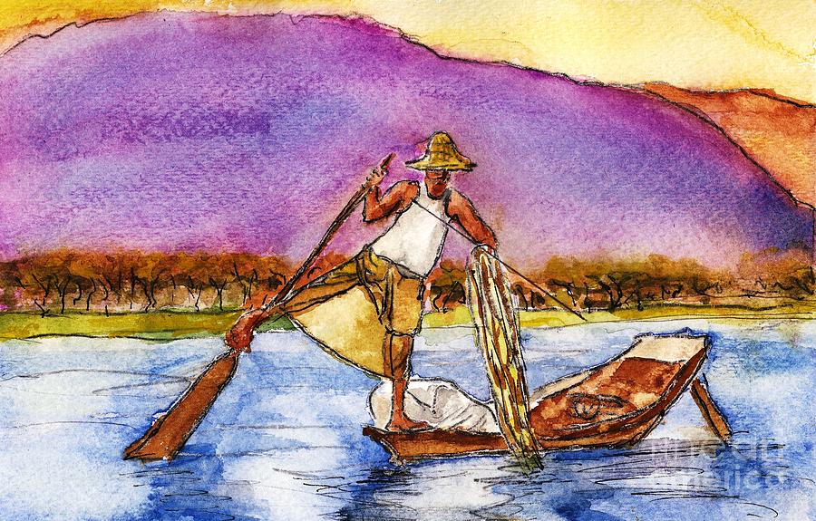 Lake Burma Fisherman Painting