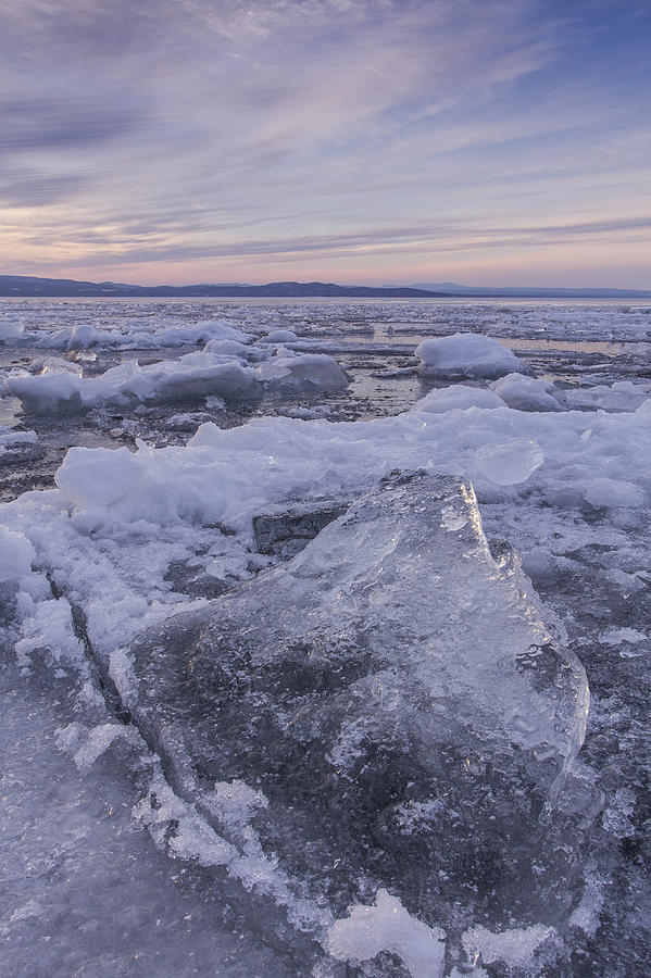 Lake Champlain Ice Formations Clouds Sunset Burlington Vermont Photograph