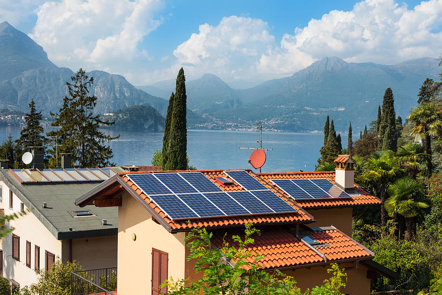 Lake Como Italy Houses with Solar Cells Photograph by Benedek