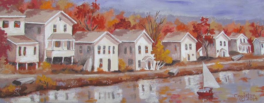 Fall Painting - Lake Cottages by Tony Caviston