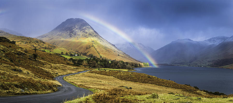 Lake District rainbow over Wast Water Western Fells panorama Cumbria Photograph by fotoVoyager