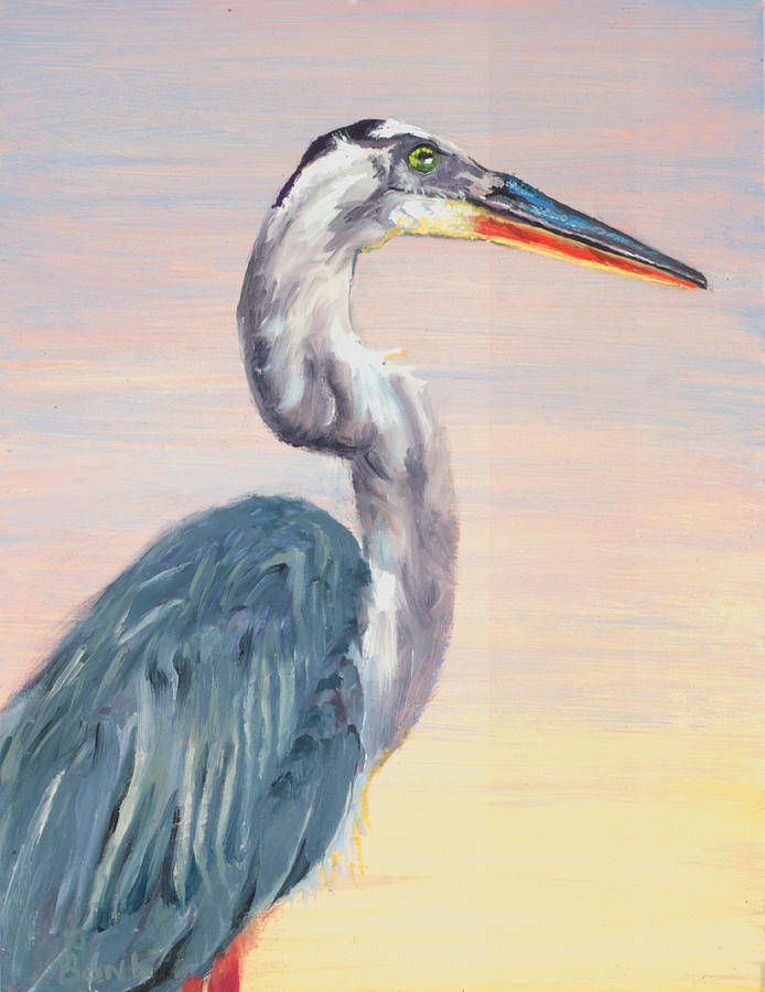 Water Fowl Painting - Lake Heron Heron by Peter Bonk Water Fowl Painting - Lake Heron Heron by Peter Bonk