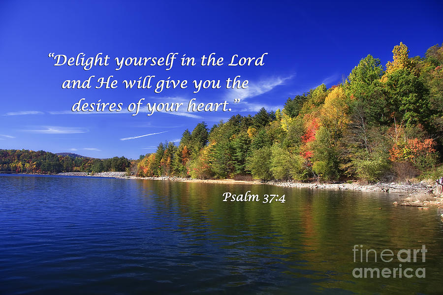 Lake in the Fall with Scripture Photograph by Jill Lang