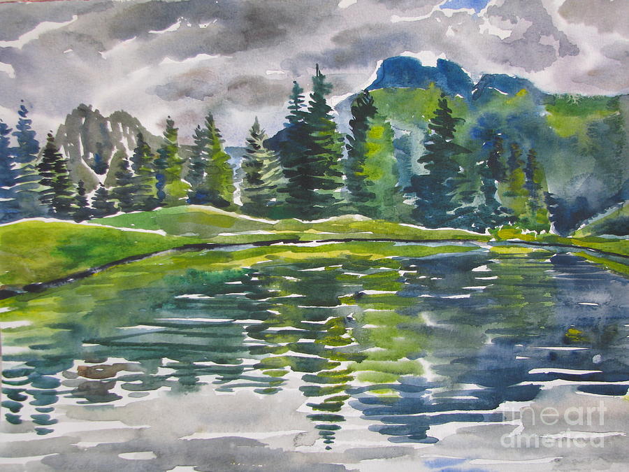 Lake in the Mountains Painting by Anna Lobovikov-Katz