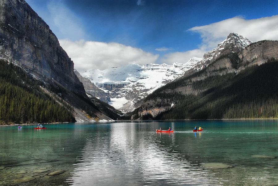  Canoers on Lake Louise Photograph by Dyle   Warren