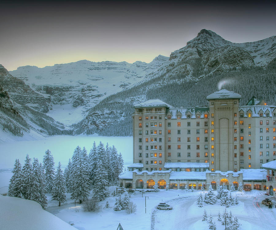 Architecture Photograph - Lake Louise View To Mountains, Winter by Graham Twomey / TFA