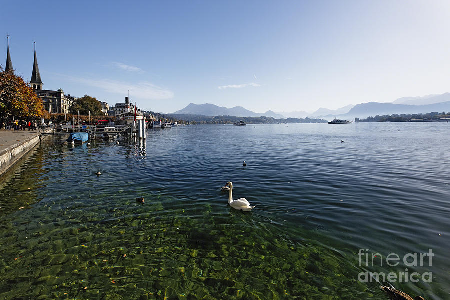 Architecture Photograph - Lake Lucerne Shore Scenic by George Oze