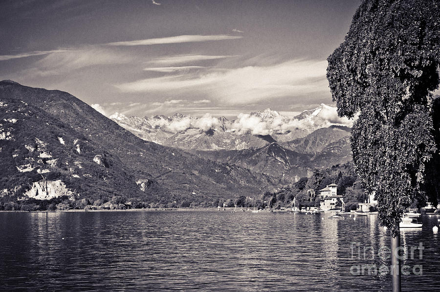 Black And White Photograph - Lake Maggiore Italy and Alps by Silvia Ganora