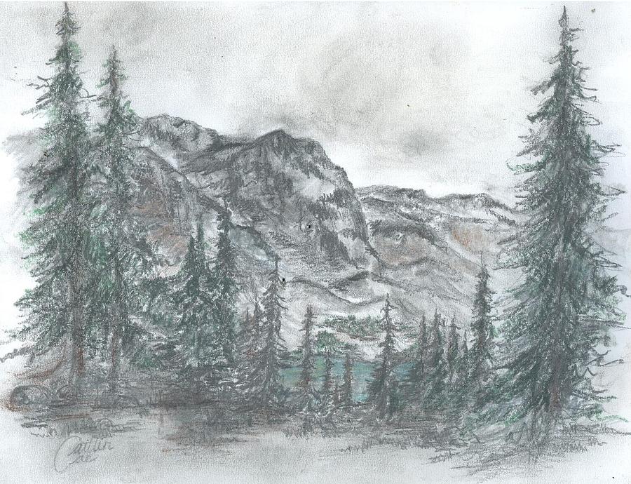 Lake Marie through the Trees Drawing by Caitlin Cae - Fine Art America