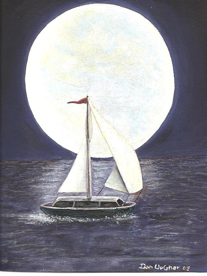 Lake Michigan Full Moon Painting by Dan Wagner