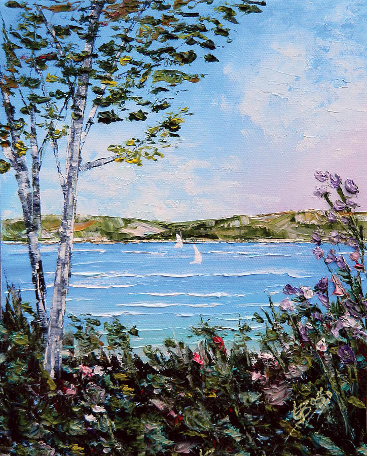 Lake Michigan Summer Garden Painting by Linda Boss