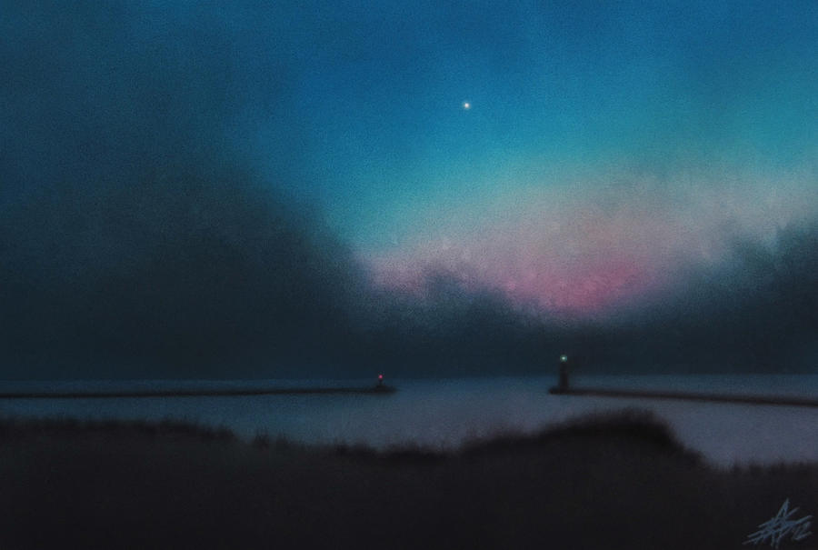 Lake Michigan with Evening Star Painting by Robin Street-Morris