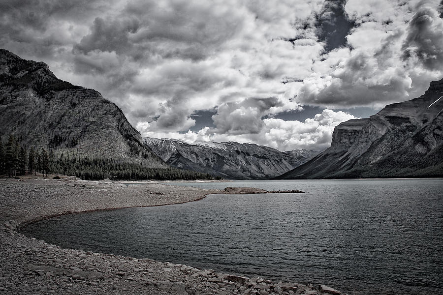 Lake Minnewanka - Black and White Photograph by Stuart Litoff