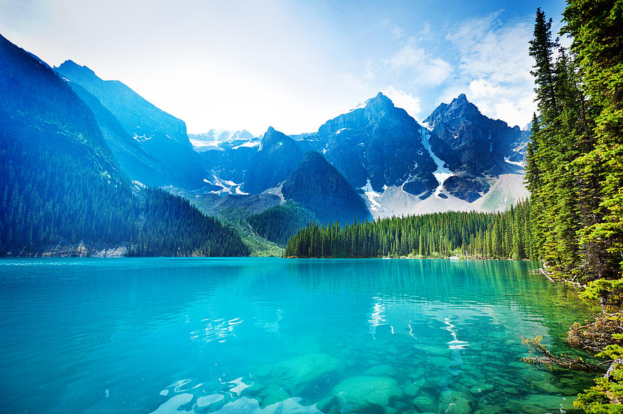 Lake Moraine, Banff National Park Emerald Water Landscape, Alberta, Canada Photograph by YinYang