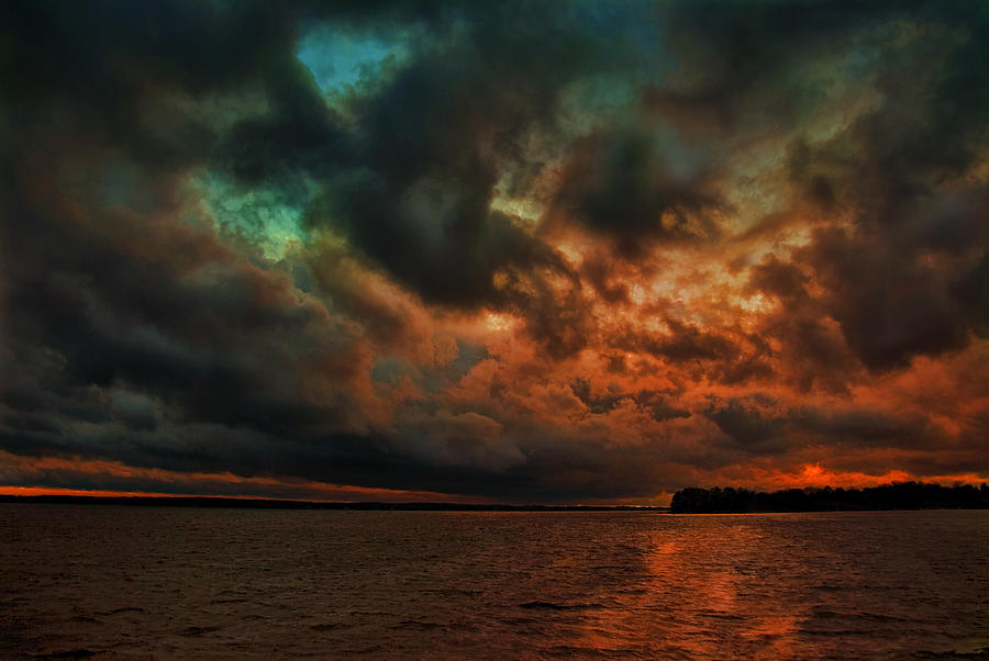 Lake Murray Fire Sky Painting by Steven Richardson