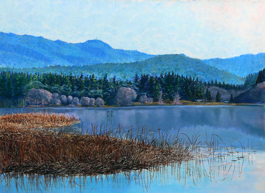 Lake Padden - view near Gosset bench Painting by Nick Payne