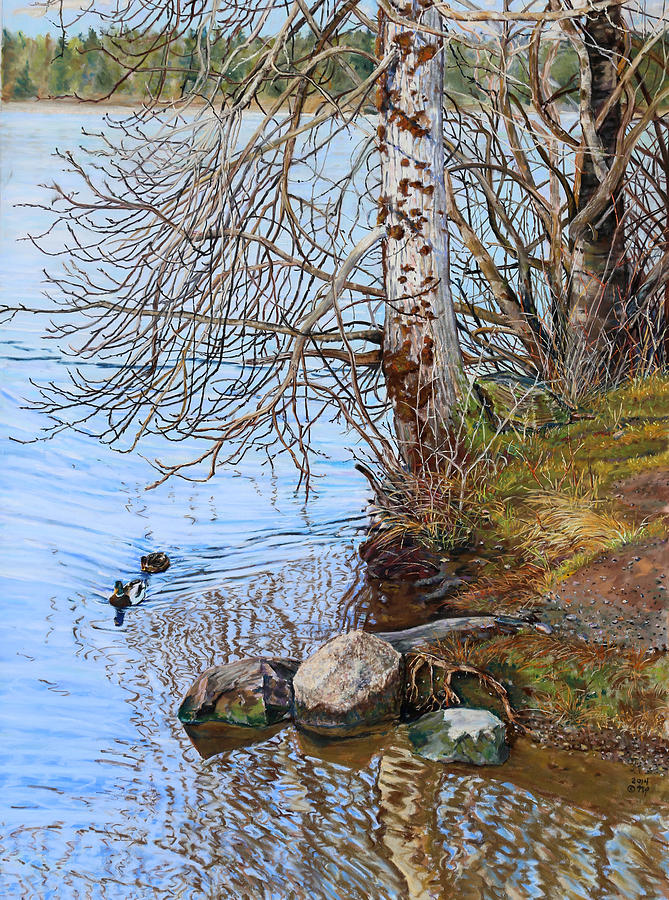 Lake Padden - view near Scott memorial bench Painting by Nick Payne