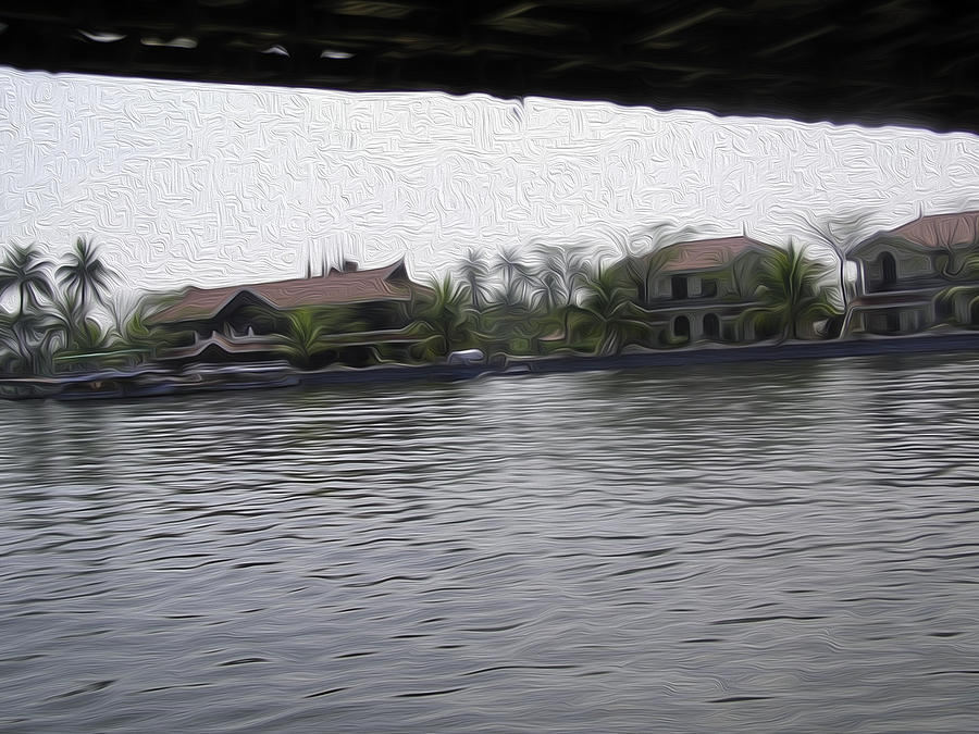 Lake resort framed from a houseboat Digital Art by Ashish Agarwal