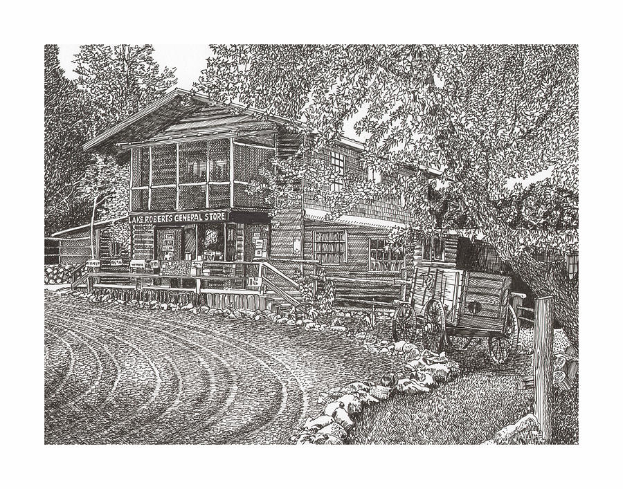 Lake Roberts N M  Gen Store Drawing by Jack Pumphrey