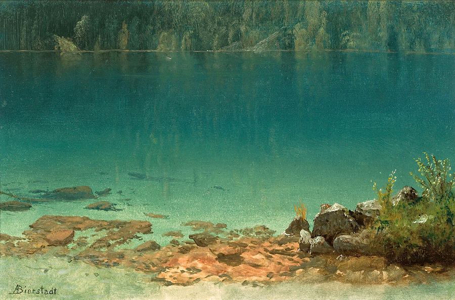 Lake Scene Painting by Albert Bierstadt