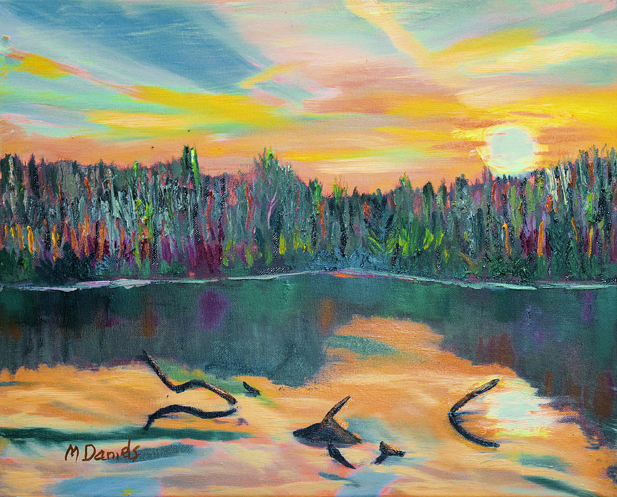 Sunset Painting - Lake Schwartzwood Sunset by Michael Daniels