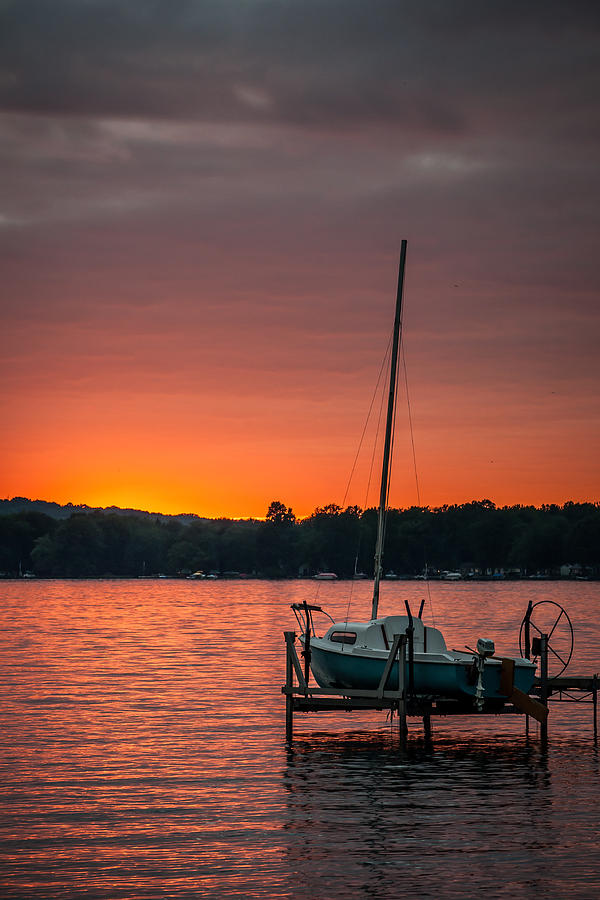 Lake Sunset And Sailboat Photograph