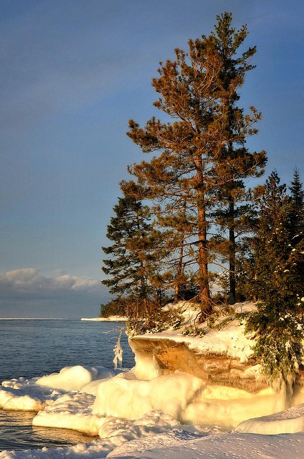 Lake Superior Bluff Winter Sunset Photograph by Kathryn Lund Johnson