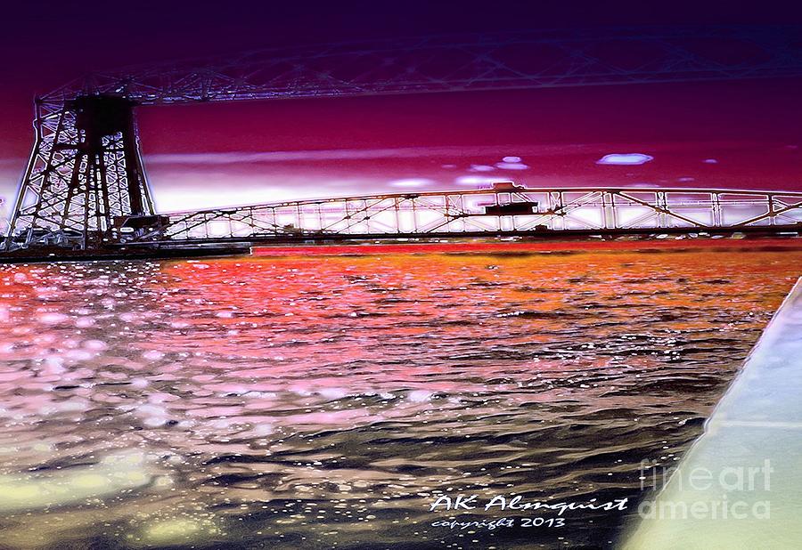 Sunset Digital Art - Lake Superior Bridge by Ann Almquist