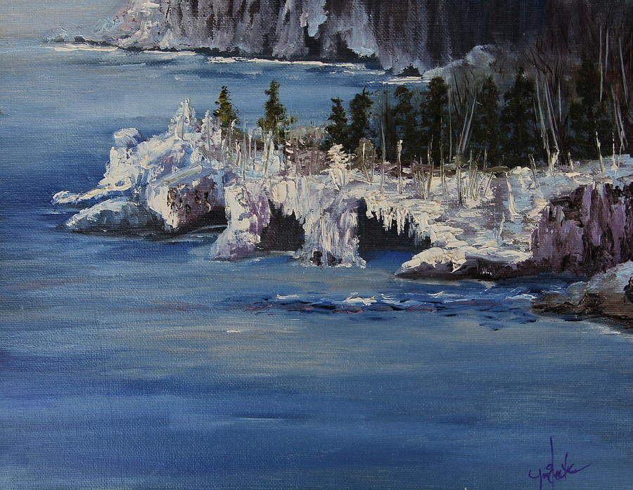 Winter Painting - Lake Superior Ice Storm by Joi Electa