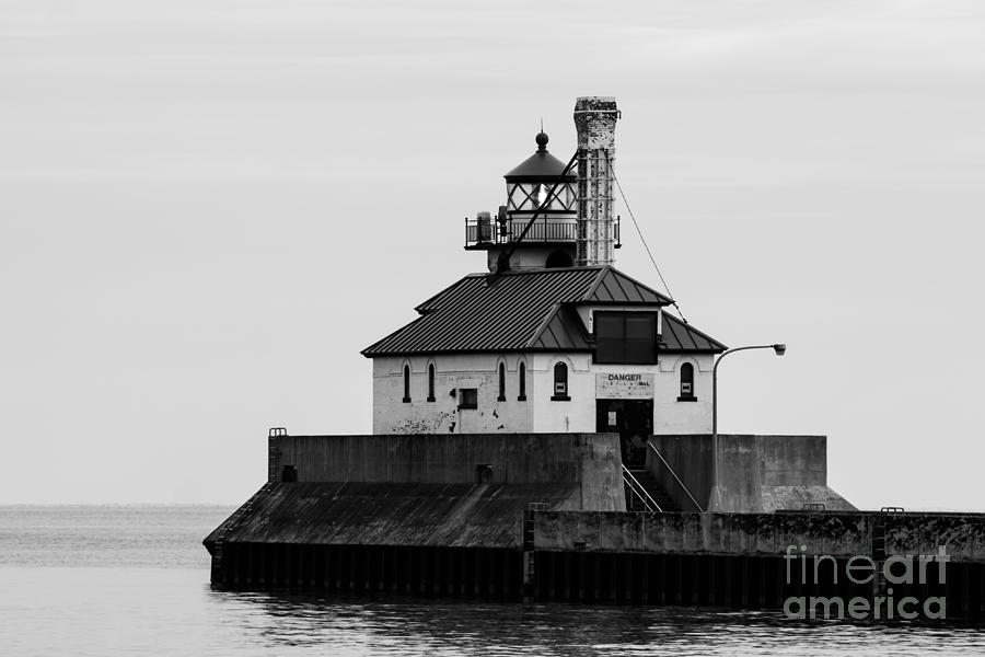 Black And White Photograph - Lake Superior Lighthouse by Brady Rasmussen