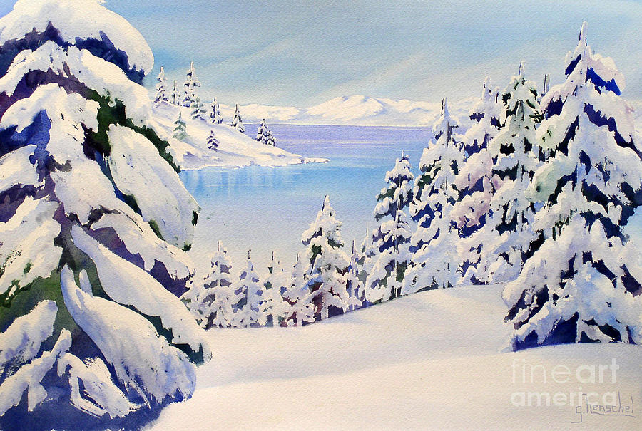 Lake Tahoe Winter Painting by Glenyse Henschel
