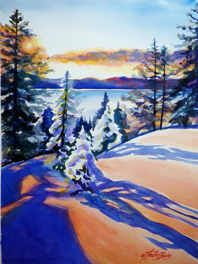 Mountain Painting - Lake Tahoe Winter Glow SOLD  by Tf Bailey