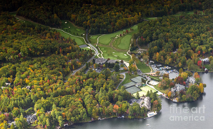 Lake Toxaway Country Club Real Aerial Photo with Autumn Colors Photograph by David Oppenheimer