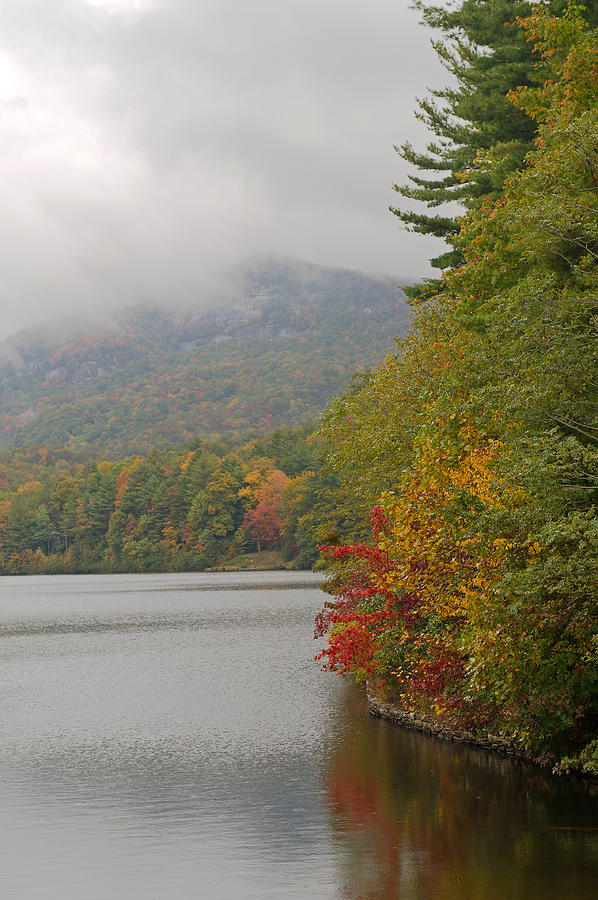 Lake Toxaway NC Fall Colors in Fog Photograph by Willie Harper
