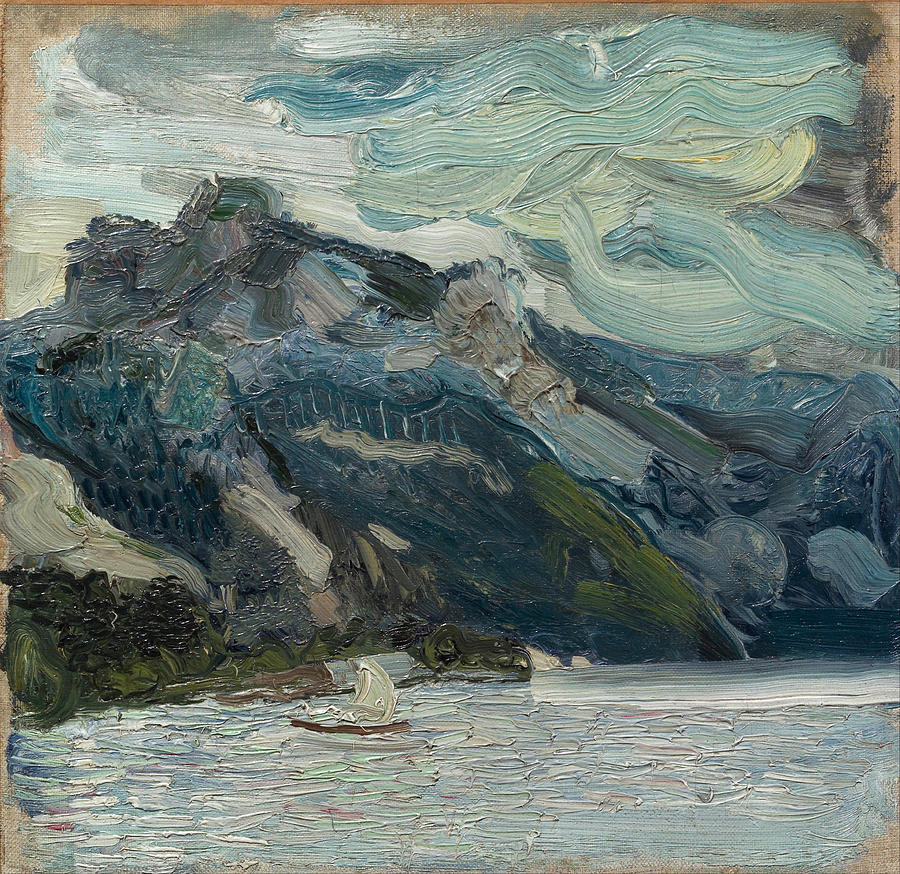 Lake Traun with Mountain Sleeping Greek Woman Painting by Richard Gerstl